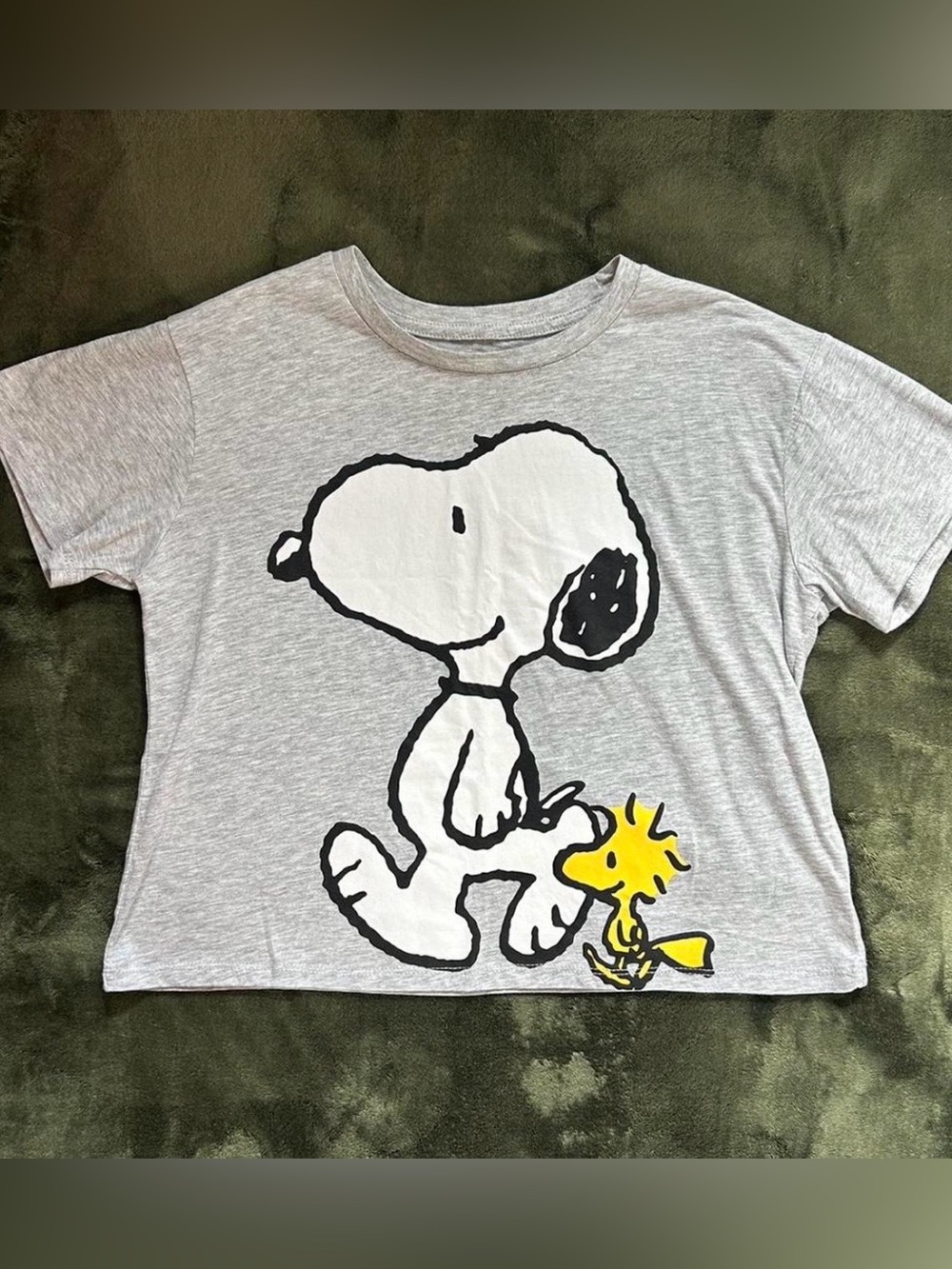 Peanuts Light Gray Snoopy & Woodstock Crop Top